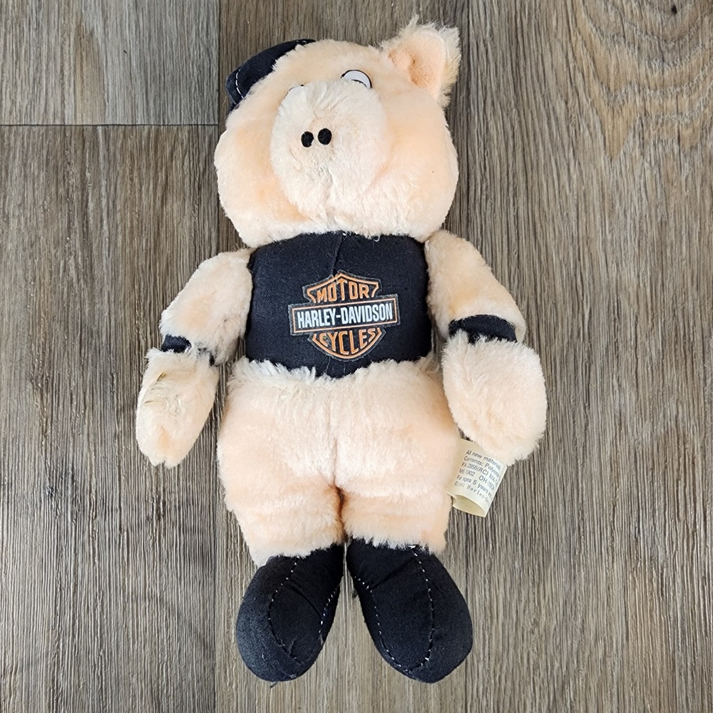 Vintage 1991 Harley-Davidson Plush Hog Biker Pig Stuffed Animal 9 Inch Vest Hat